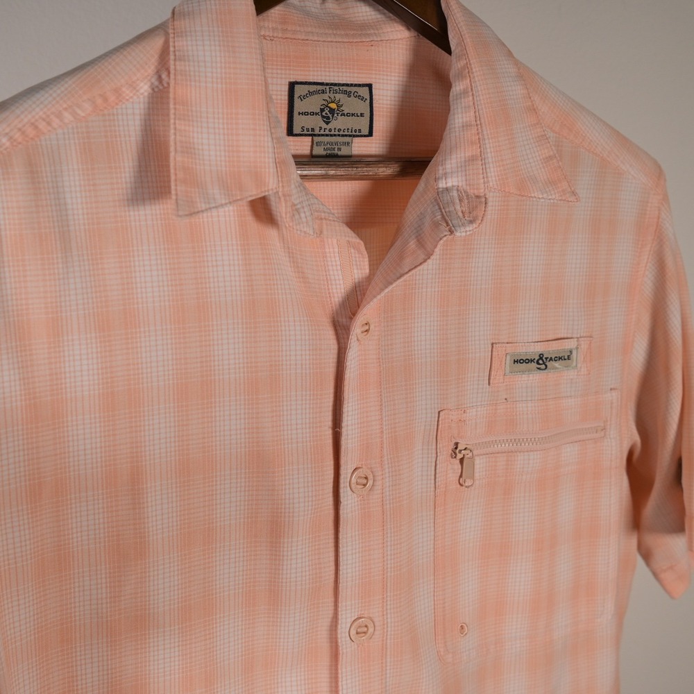 Hook & Tackle Mens‎ Orange Plaid Fishing Shirt Sun Protection M M01051S